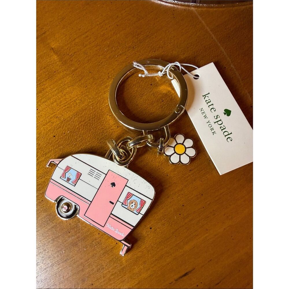 kate spade Pink & White Camper Keychain with Daisy Charm